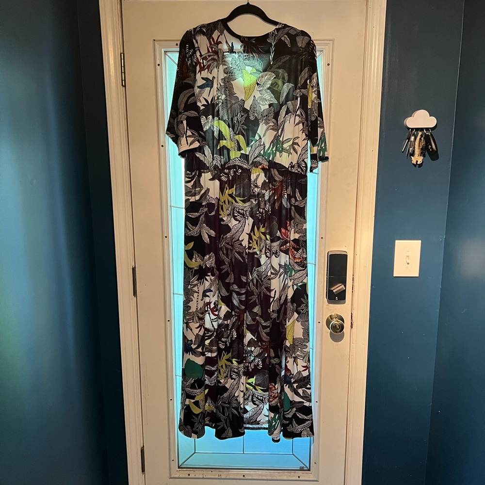 Attitudes by Renee Vibrant Leaf Print Maxi Dress